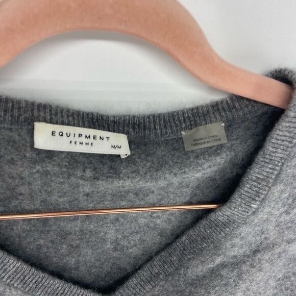 Equipment Womens Gray Cashmere Long Sleeve Cecile V Neck Pullover Sweater Medium - Picture 5 of 5